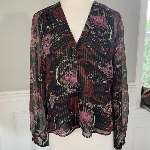 A.L.C. MAC METALLIC SHIMMER FLORAL SILK BLEND BLOUSE SIZE 4! - Picture 4 of 9